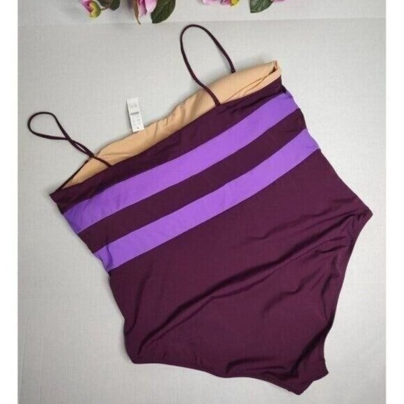 J.CREW One Piece Swimsuit Plus Size 24 Colorblock Bandeau Straps Lilac AX966 NEW - Picture 6 of 8